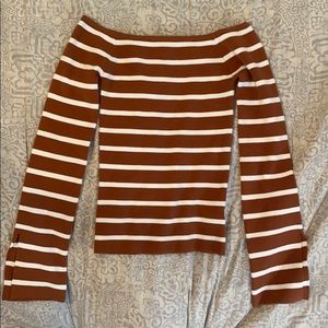 Stretchy Brown Shirt with White Stripes